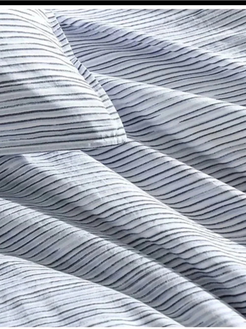 Calvin Klein Washed Cotton Percale Pinstripe Duvet Cover in Light Gray and White